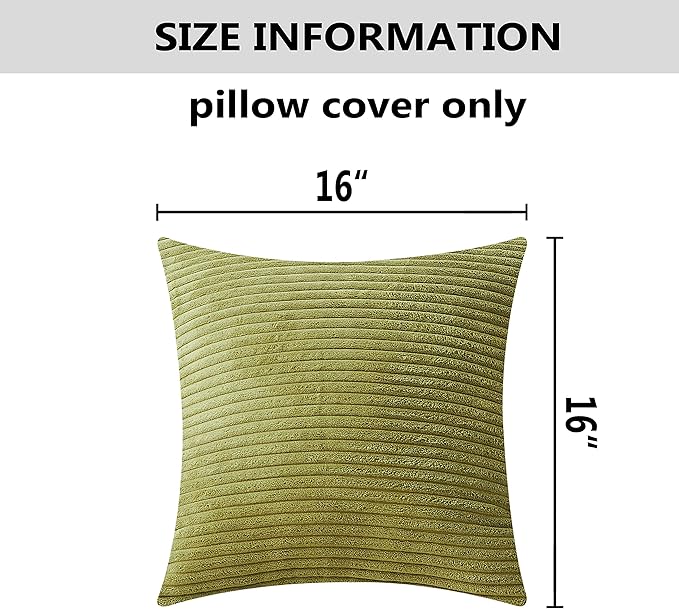 Home Brilliant Spring Pillow Covers Corduroy 16x16 Throw Pillows for Couch Striped Velvet Cushion Covers for Bed Decor, Set of 2, 16 x 16 Inch, Grass Green