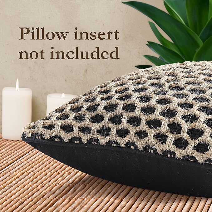 Boho Living Jada Premium Woven Design, Living Room Décor, Decorative Throw, (1) 12" x 20" Pillow Cover, Black