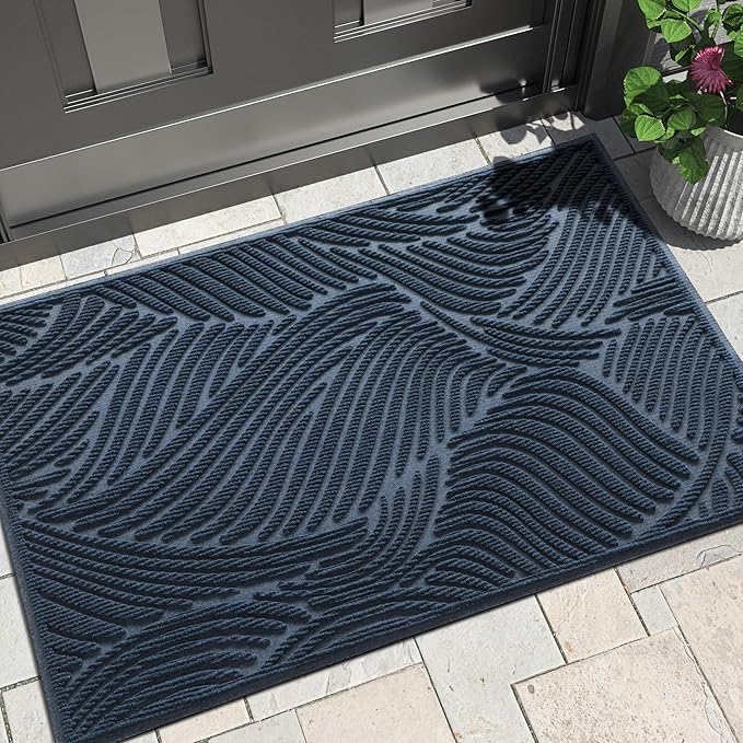 Yimobra Large Door Mat 36x24, All-Weather Waterproof Art Line Outdoor Mats for Front Door, Heavy Duty Non-Slip Welcome Matt for Garage Patio Proch Entryway Indoor, Blue