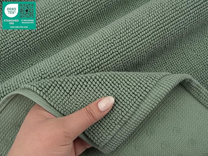American Soft Linen Bath Rug, 20 in 34 in 100% Cotton Bath Mats Rugs for Bathroom, Slip Reducer Washable Shaggy Form Area Rugs, Sage Green Bath Rug