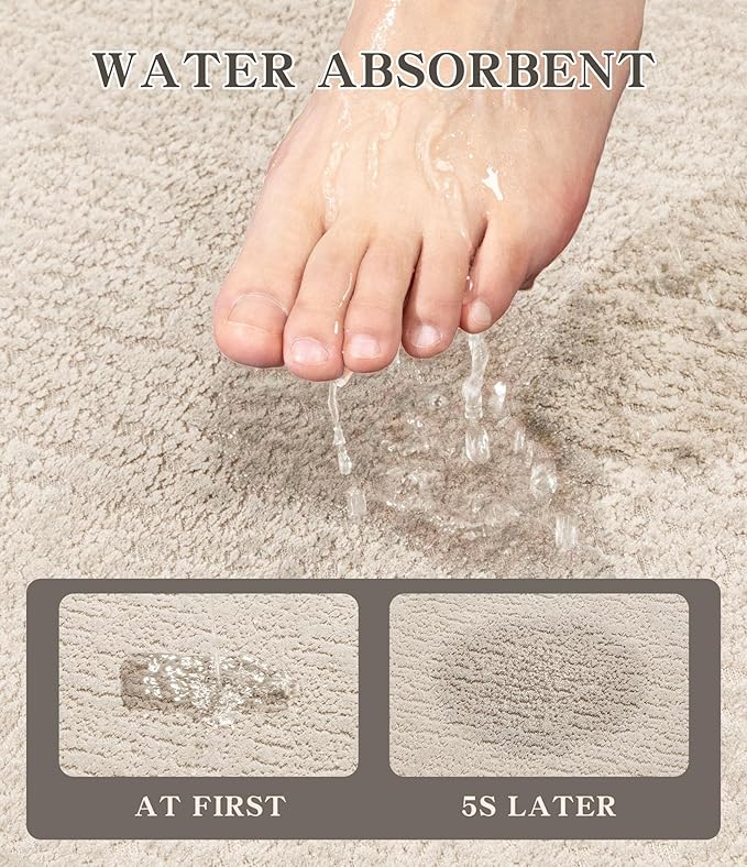 chakme Bathroom Rugs Mat 32x17, Ultra Thin Non Slip Bath Mat Quick Dry Absorbent Bath Mat for Bathroom Floor, (Light Beige, 32"x17")