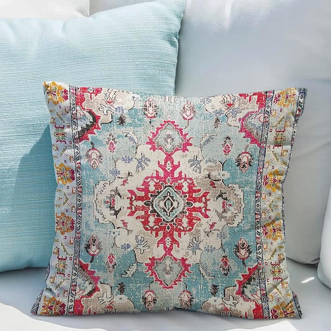 Snycler Boho Throw Pillow Covers 26x26 inch Set of 2 Boho Rug Carpet Double Sided Pattern Cotton Soft Pillow Case Cushion Cover Pillowcase for Couch Sofa Bed Decorative (Rose Red)
