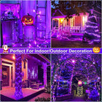 Purple Halloween Lights Outdoor, 100FT 300 LED Halloween String Lights with 8 Modes Waterproof, Plug in Green Wire Twinkle Tree Light for Indoor House Patio Garden Party Decorations