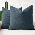 MIULEE 18x18 Inch Decorative Pillow Covers for Couch Bed Set of 2 Textured Boucle Neutral Winter Throw Pillows Dark Blue Accent Solid Cushion Pillowcases Sofa Livingroom Home Decor