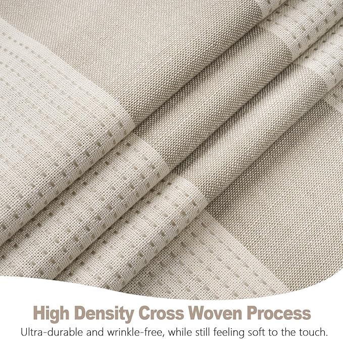 Boho Farmhouse Beige Heavyweight Shower Curtain with Tassels, 350GSM Cotton Linen Natural Fabric Shower Curtain Water Repellent, 72x72 Inch Khaki Tan Striped Country Bathroom Shower Curtains