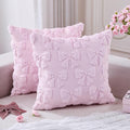 Light Pink Christmas Pillow Covers 18x18 Set of 2 Valentine Coquette Room Decor Faux Fur Bow Soft Aesthetic Plush Preppy Fluffy Decorative Throw Cushion Case for Sofa Couch Bed Chair Living Room