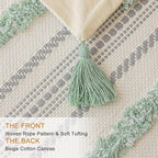 Boho Throw Pillow Covers 18x18 Set of 2 Woven Tufted Farmhouse Pillows Cover with Tassels Textured Striped Cushion Case Neutral Pillow Cases Decorative Pillowcase for Sofa, Couch, Bed, Light Green