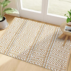 Bedding Craft Jute Cotton Stripe Area Rug for Living Room 24x36 Inch - Natural Ivory - Machine Washable 2x3 Feet Rugs - 70% Jute and 30% Cotton