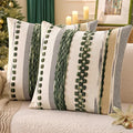 ANRODUO Pack of 2 Boho Decorative Throw Pillow Covers 18x18 Farmhouse Cushion Case Striped Chenille Pillow Cases Square Pillow Covers Accent Neutral Pillowcase for Sofa Couch Bed, Dark Green Stripe