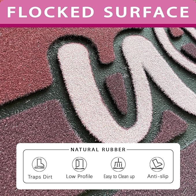 Bulijojo Purplish Red Entrance Door Mat Large 17 x 30 Inch Entry Way Doormat Pink Front Door Rug Outdoor Heavy Duty Welcome Mat, Non Slip Rubber Back Low Profile