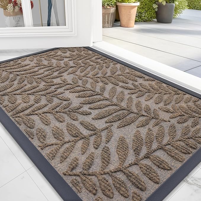 OLANLY Door Mat Indoor Outdoor Entrance, 29.5x17, Waterproof All-Weather All-Season Doormat, Sturdy Natural Rubber, Stain and Fade Resistant, Low Profile, Easy Clean Patio Entryway Mat, Brown