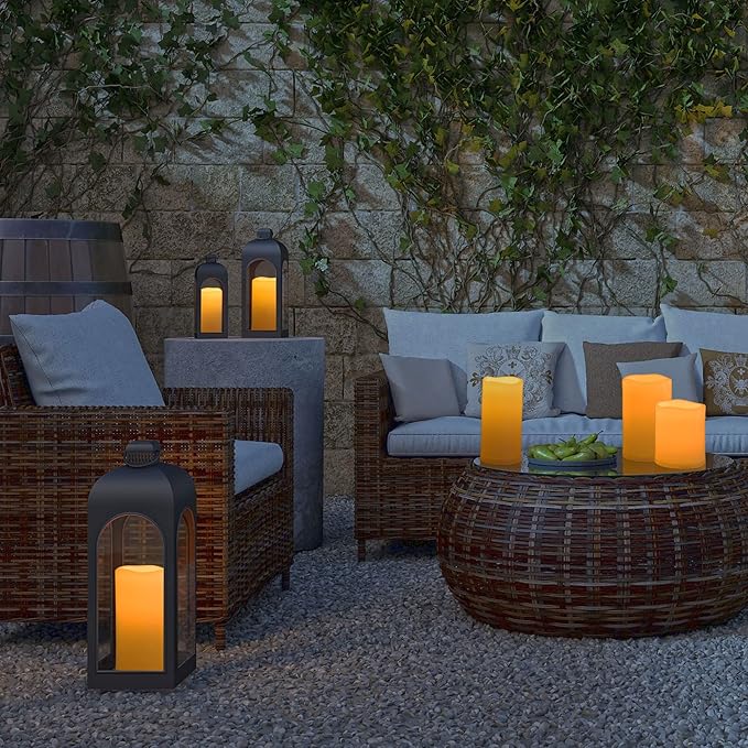 6" 8" 10" x 5" Waterproof Outdoor Flameless Candles Battery Operated LED Flickering Pillar Candles with Remote and Timer for Indoor Outdoor Lanterns, Long Lasting, Ivory White Large, Set of 3