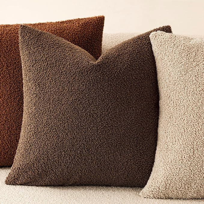 Foindtower Pack of 2, Curly Faux Fur Decorative Throw Pillow Covers Soft Fuzzy Plush Cushion Case with Zipper Cozy Pillowcase for Home Living Room Couch Bed Sofa 12 x 20 Inch,Dark Brown