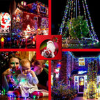 300LED Christmas Lights Indoor Outdoor Use Green Wire, 8 Lighting Modes 100FT Christmas Tree Lights with Timer & Memory, IP44 Waterproof for Tree Xmas Patio Yard Fence Balcony Garden Decor Multicolor
