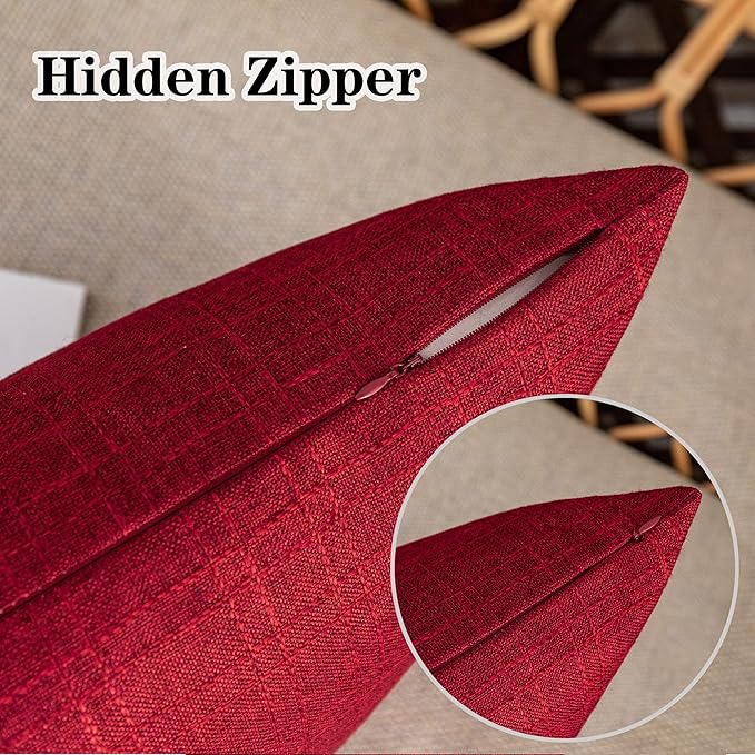 Kevin Textile Pack of 2 Outdoor Waterproof Pillow Covers Checkered Decorative Cushions Sham Throw Pillowcases Shell for Patio Tent Garden Couch Bed Sofa 22x22 Inch Red