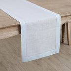 Solino Home Linen Light Blue Table Runner 48 Inches - Classic Hemstitch, 100% Pure Linen Coffee Table Runner 14 x 48 Inch Ideal for Dresser Tables