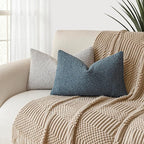 Foindtower Pack of 2 Modern Textured Boucle Throw Pillow Covers Accent Solid Decorative Lumbar Pillow Cases Cozy Couch Cushion Case for Chair Sofa Bedroom Living Room Home Decor, 12 x 20 Inch,Blue
