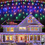 82ft 792 LED 176 Drops Christmas Lights, Outdoor Hanging lights with 8 Modes and Timer Memory, Plug In Outside Waterproof Curtain String Lights for House Fence Tree Holiday Decorations (Multicolor)