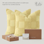 Double Stitch Checkered Throw Pillow Covers - 100% Cotton Set of 2 Tufted Boho Decorative Pillow Covers 20x20, Made in India, Square Cushion Case, Modern Home Decor for Couch, Sofa, Lemon Yellow