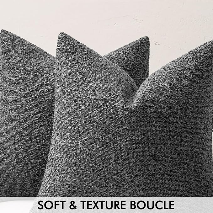 MIULEE 18x18 Inch Decorative Pillow Covers for Couch Bed Set of 2 Textured Boucle Neutral Winter Throw Pillows Dark Gray Accent Solid Cushion Pillowcases Sofa Livingroom Home Decor