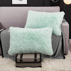 WERDIM Shaggy Faux Fur Pillowcases 2 Pack Button Closure Velvet Pillow Shams Standard/Queen Size (Aqua, 20 X 26 Inches)