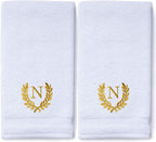 Decorative and Monogrammed Hand Towels for Bathroom Kitchen Makeup | Personalized Gift for Wedding-Bridal | Roman Font Custom Luxury Turkish Towel | Spa Collection, Oversized, 16 X 30 Inch, Set of 2