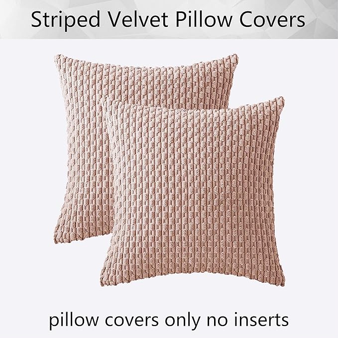 Kevin Textile Pack of 2 Corduroy Decorative Throw Pillow Covers 18x18 Inch Soft Boho Striped Pillow Covers Modern Home Decor Valentines Day Gifts for Spring Sofa Living Room Couch Bed Light Pink