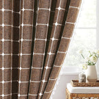 MitoVilla Brown 36 x 72 Boho Small Stall Shower Curtain, Narrow Polyester Linen Fabric Shower Curtains for Farmhouse Bathroom Decor, Half Size Cloth Shower Curtain Set with Hooks