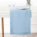 D'Moksha Homes Linen Powder Blue Table Runner 120 Inches Long - 100% Pure Linen Hemstitch 14 x 120 Inch Table Runner for Dining, Fall, Autumn and Halloween - Classic Hemstitch
