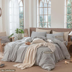 MooMee Striped Duvet Cover Set 100% Washed Cotton Linen Like Textured Breathable Durable Soft Comfy (Dark Grey White Classic Stripes, Twin 68"x90")
