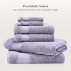 BIOWEAVES 100% Organic Cotton Bath Towel Set | 700 GSM Plush 6-Piece Premium Towel Set GOTS Certified, 2 Bath Towels, 2 Hand Towels & 2 Washcloths - Lavender