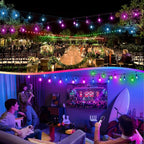 100FT(2x50FT) RGB Solar Outdoor String Lights with Remote, Multicolor&Warm White Dimmable Waterproof Patio Lights with 30 LED S14 Bulbs-Black