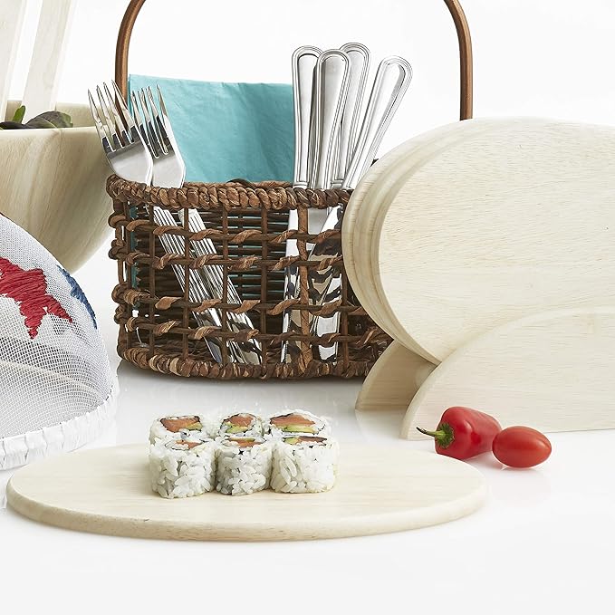 6 Whitewash Wood Serving Boards with Stand, Perfect for Serving, Sushi, Cheese, Hors D'Oeuvre, Charcuterie, Sandwiches by Woodard & Charles, 7 Piece Set, 9 1/2" x 6 1/2" ★★Pack of 10★★