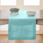 Solino Home Linen Aqua Blue Table Runner 156 Inches Long - 100% Pure Linen Extra Long Table Runner 14 x 156 Inch - Classic Hemstitch