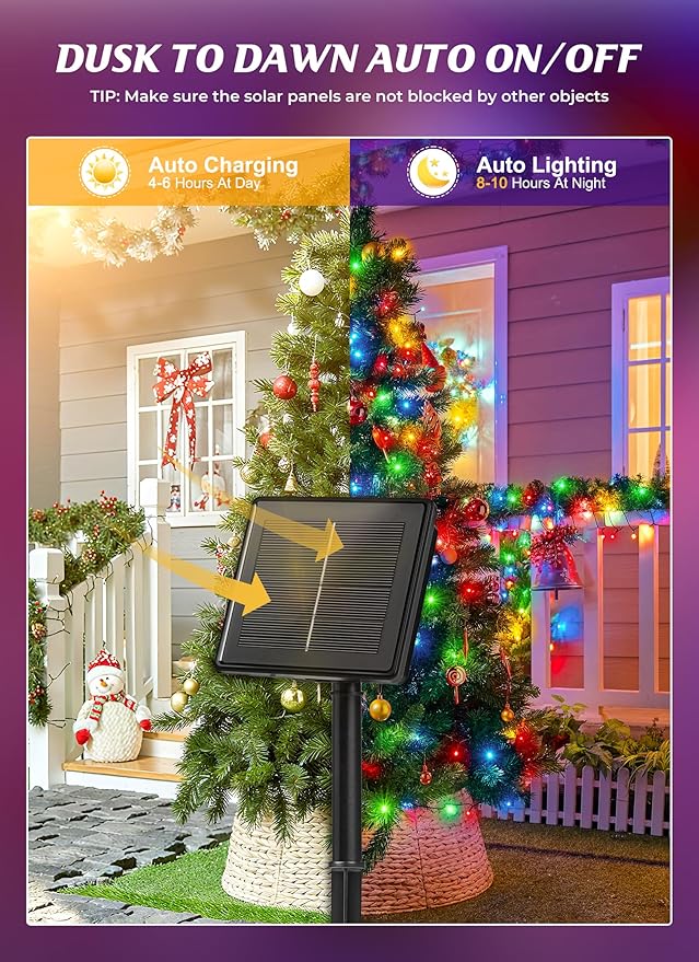 Brightown 2 Pack Solar Christmas String Lights Outdoor, Total 144Ft 400 LED Twinkle Fairy Lights Waterproof with 8 Modes Auto On/Off for Patio Tree Garden Party Home Wedding Decorations (Multicolor)