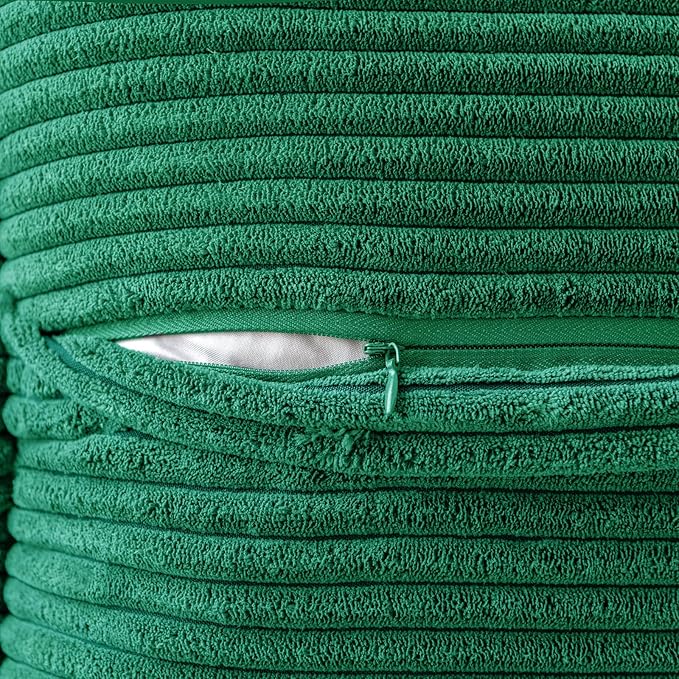 MIULEE Christmas Decorative Throw Pillow Covers for Couch Bed Livingroom 18x18 Inch Set of 2 Emerald Green Boho Accent Throw Pllows Broadside Striped Patchwork Soft Corduroy Pillowcases
