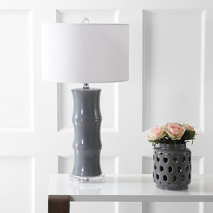 JONATHAN Y JYL3015B Tiki 26.5" Ceramic LED Table Lamp Contemporary Traditional Bedside Desk Nightstand Lamp for Bedroom Living Room Office College Bookcase LED Bulb Included, Gray