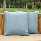 NiNi ALL Pack of 2 Decorative Outdoor Waterproof Pillow Covers Square Garden Linen Textured Cushion Sham Throw Pillowcase Set of 2 for Patio Farmhouse Garden Tent Couch 24x24 Inch Light Blue