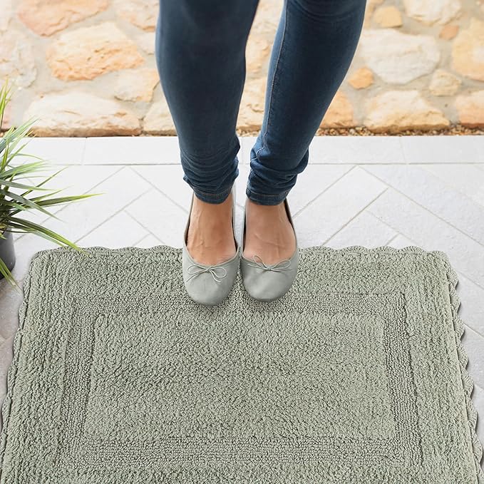 Savi Home Cotton Crochet Bathmat with Antiskid 21x34 Sage Green, 100% Pure Cotton, Super Soft Bath Rug, Plush & Absorbent, Hand Tufted Heavy Weight Construction, Full Reversible Step Out Rugs