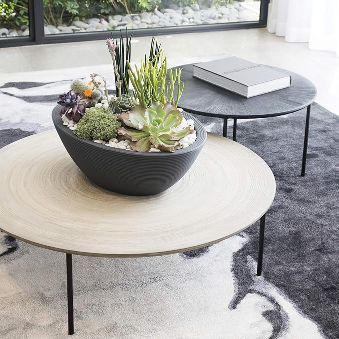 Crescent Garden Delano Oval Planter Bowl, Succulent Garden, Unique Indoor/Outdoor Double-Walled Plant Bowl with Plug- Oval Shape - 24" L x 17" W x 8" H (Slate)