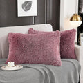 WERDIM Shaggy Fluffy Faux Fur Pillowcases 2 Pack Button Closure Velvet Pillow Shams King Size (Dusty Rose, 20 X 36 Inches)