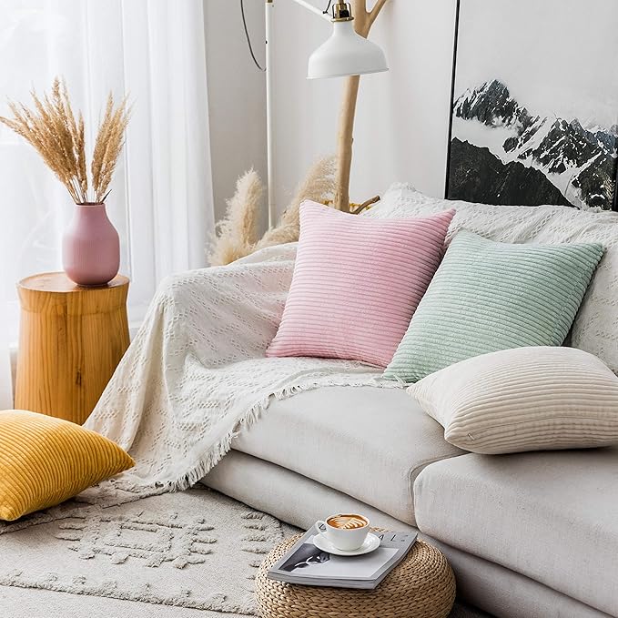 Home Brilliant Decorative Spring Pillow Covers 22x22 for Couch Decor Throw Pillows Cases Sets of 2 Striped Corduroy Cushion Covers Sage Green, 55cm, 22 x 22 Inch, Mint