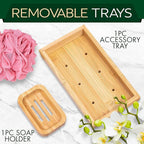 SereneLife Bamboo Bathtub Caddy with Luxury Gift Box and Red Gifting Ribbon Extendable & Adjustable Tray with Device/Book Holder with Removable Trays for Bath Accessories (Natural Color)