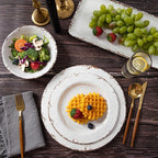 Vintage Melamine Dinnerware Sets, 18 Piece Lightweight and Unbreakable Outdoor Plates and Bowls Set, RV Dishes Set of 6, Chip Resistant Kitchen Plate Set for Indoor and Outdoor Use, White