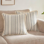 Decorative Pillow Covers Set of 2, Boho Farmhouse Couch Throw Pillows with Tassels, Textured Small Dot Pattern Cushion Cases for Sofa Living Room Home Decor (Grey, 20" x 20" (Pack of 2))