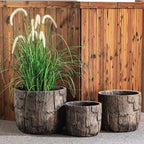 Yundu Concrete Planter Set of 3, 14.5 & 12.6 & 9.8 inch Plant Pot. Vintage Style Woodgrain Concrete Planter with Drainage Holes, Suitable for Home, Garden and Other Indoor and Outdoor décor