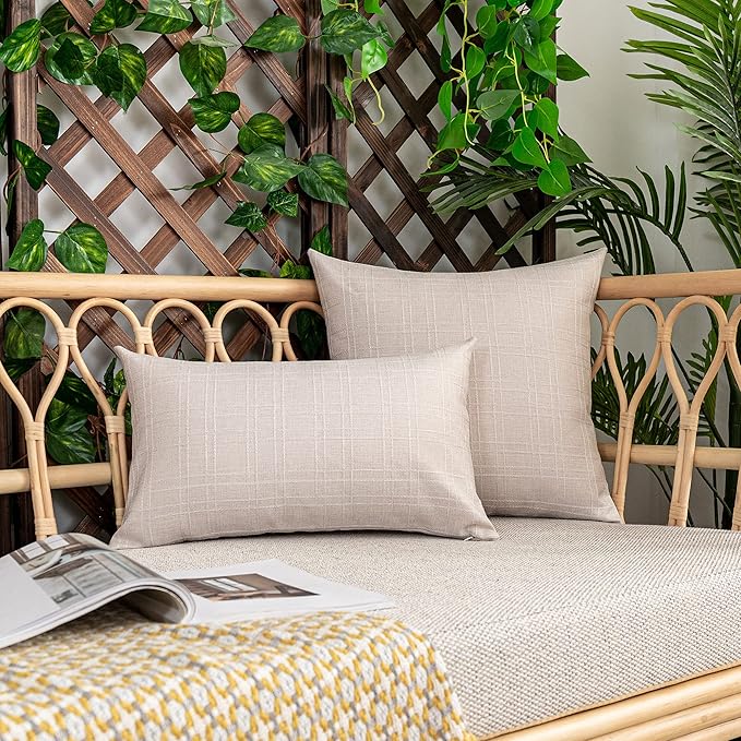 Kevin Textile Pack of 2 Decorative Outdoor Waterproof Pillow Covers Garden Cushion Sham Throw Pillowcase Shell for Patio Tent Couch 20x20 Inch Light Beige