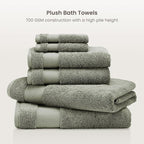 BIOWEAVES 100% Organic Cotton Bath Towel Set | 700 GSM Plush 6-Piece Premium Towel Set GOTS Certified, 2 Bath Towels, 2 Hand Towels & 2 Washcloths - Sage