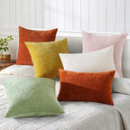 decorUhome Chenille Blush Pink Throw Pillow Covers 24x24 Inch Set of 2, Decorative Soft Couch Pillow Covers Solid Dyed Accent Velvet Farmhouse Neutral Square Pillow Cases for Sofa Bed Living Room