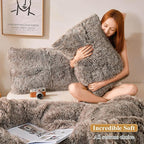 XeGe Fluffy Faux Fur Pillow Cases, Ultra Soft Plush Shaggy Fuzzy Pillowcases, Furry Crystal Velvet Decorative Pillow Shams with Zipper Closure, Set of 2 (King, Khaki Ombre)